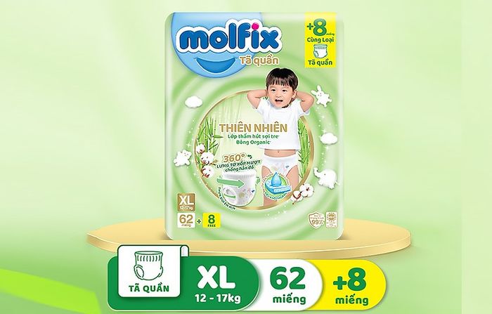 Tã quần Molfix thiên nhiên size XL 62 miếng