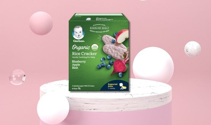 Bánh Gạo Hữu Cơ Gerber Organic Rice Cracker Vị Việt Quất, Táo và Củ Dền, Hộp 48g (Phù Hợp Từ 7 Tháng)