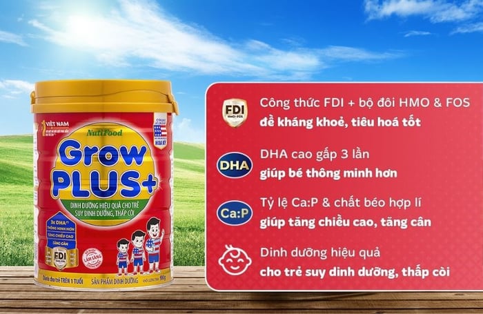 Sữa bột Nutifood GrowPLUS+ 900g dành cho trẻ suy dinh dưỡng, thấp còi