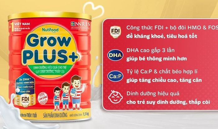 Sữa bột Nutifood GrowPLUS+ đỏ hương vani 1.5 kg (từ 1 tuổi) dành cho trẻ suy dinh dưỡng, thấp còi