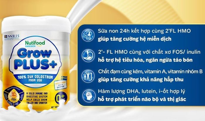 Sữa bột Nutifood GrowPLUS+ vàng (loại sữa non) với hương vani, đóng gói 800g (dành cho trẻ từ 1 tuổi)