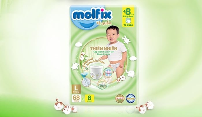 Tã quần Molfix thiên nhiên size L 76 miếng (9 - 13 kg)