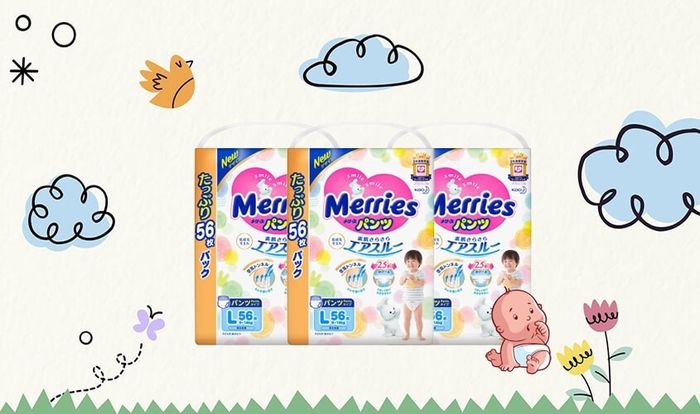 Tã quần Merries size L 56 miếng (9 - 14 kg)