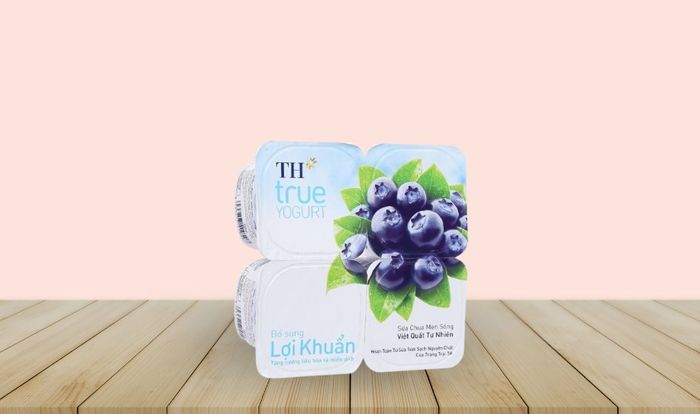 Bộ 4 hộp sữa chua trái cây TH true YOGURT vị việt quất 100g có chứa vi khuẩn có ích cho hệ tiêu hóa