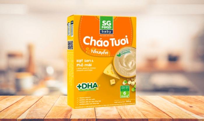 Cháo tươi nhuyễn SG Food Baby vị hạt sen, phô mai gói 150g (dành cho bé từ 6 tháng)