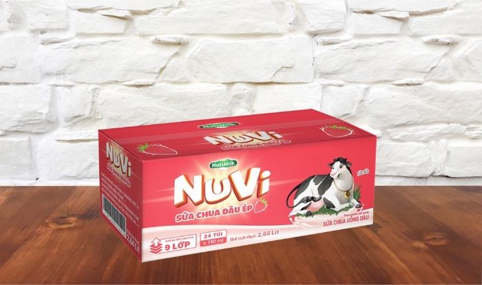 Thùng 24 túi sữa chua uống tiệt trùng Nutifood NuVi Power vị dâu 110 ml (dành cho bé từ 1 tuổi trở lên)