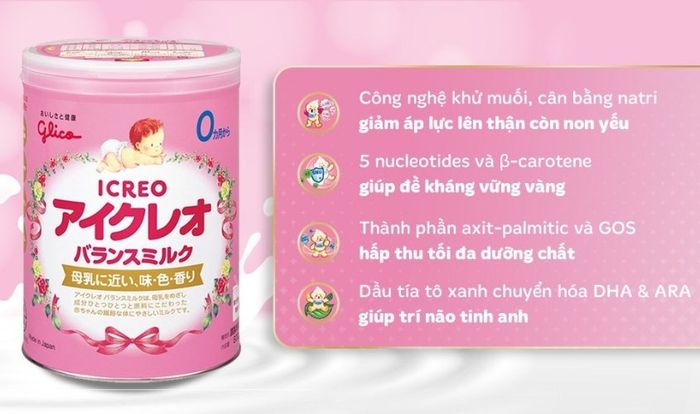 Sữa bột Glico Icreo số 0 vị thanh nhạt 800g (0 - 12 tháng)