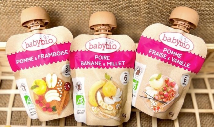 Dinh dưỡng trái cây nghiền Babybio lê, chuối và hạt kê túi 90g (từ 6 tháng)