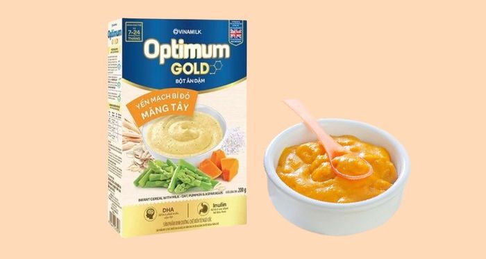 Bột ăn dặm Optimum Gold từ yến mạch, bí đỏ và măng tây hộp 200g (dành cho bé từ 7 đến 24 tháng)