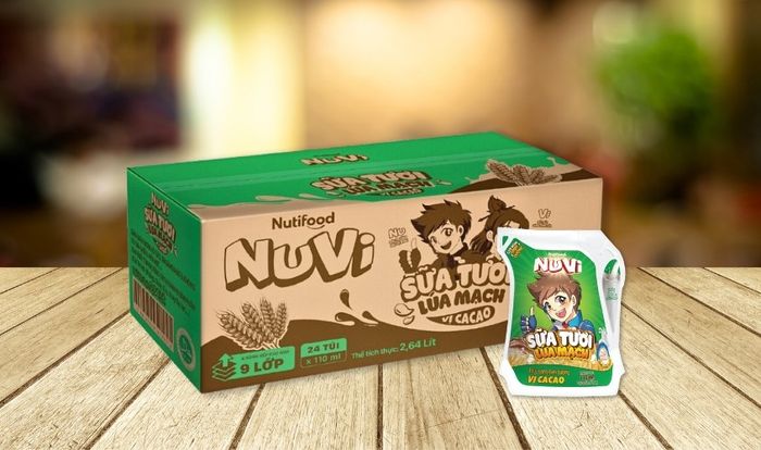 Thùng 24 túi sữa tươi lúa mạch vị cacao Nutifood NuVi 110 ml (dành cho bé từ 1 tuổi trở lên)