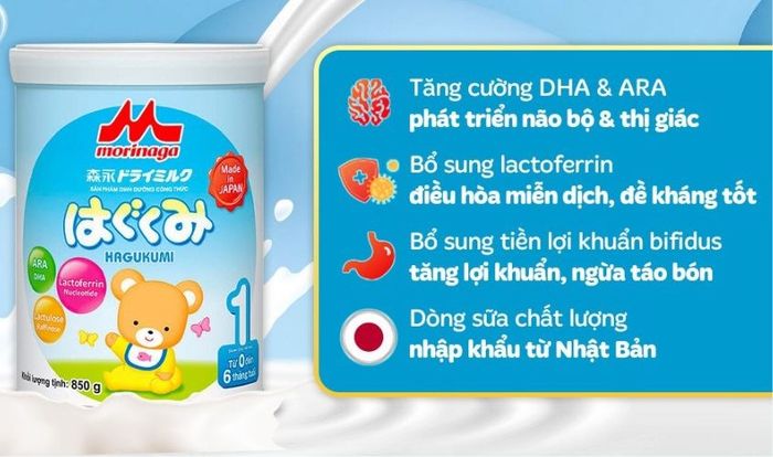 Sữa bột Morinaga Hagukumi dành cho trẻ sơ sinh từ 0 đến 6 tháng tuổi, dung tích 850g