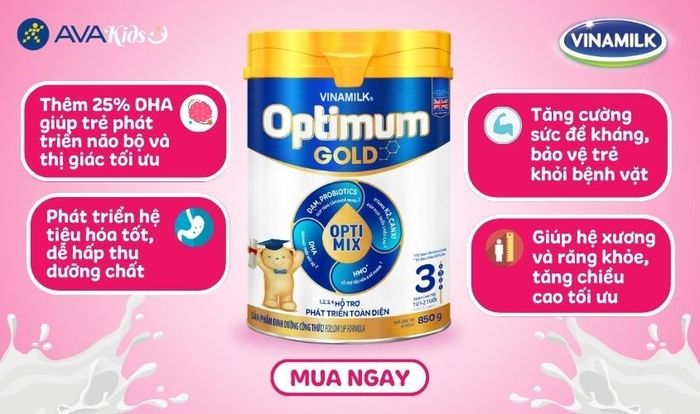 Sữa bột Vinamilk Optimum Gold số 3 850g (1 - 2 tuổi)