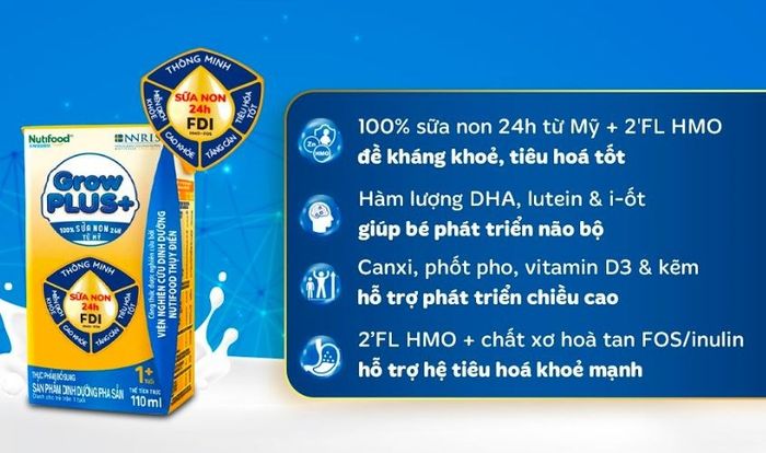 Bộ 4 hộp sữa non sẵn NutiFood GrowPLUS+ vị vani 110 ml (từ 1 tuổi)