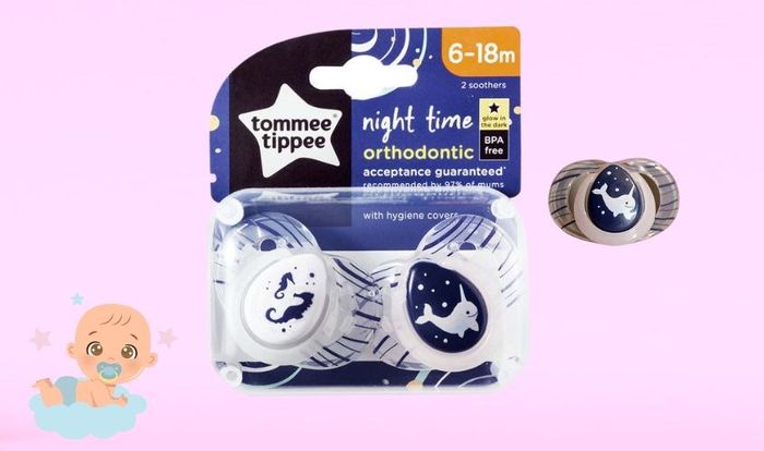 Bộ 2 ti ngậm Tommee Tippee Night Time dạ quang 433374 (6-18 tháng)