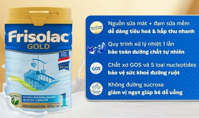 Sản phẩm sữa Frisolac Gold số 1 dung tích 850g dành cho bé từ 0 - 6 tháng tuổi