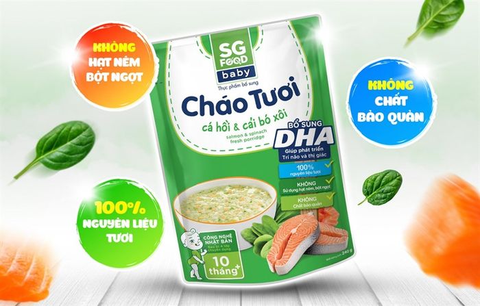 Cháo tươi SG Food Baby vị cá hồi, cải bó xôi, gói 240g (từ 10 tháng)