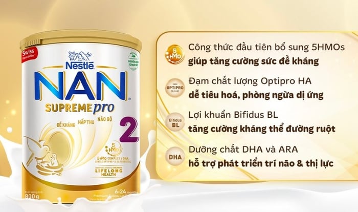 Sữa bột NAN Supremepro số 2 800g (6 - 24 tháng) dành cho bé dị ứng đạm sữa bò