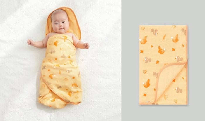 Khăn xô cotton Lullaby NH638P 95x75 cm - Màu cam in hình cáo