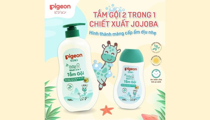 Tắm gội cho bé Pigeon 2 trong 1 với chiết xuất Jojoba 200 ml không chứa chất tạo màu