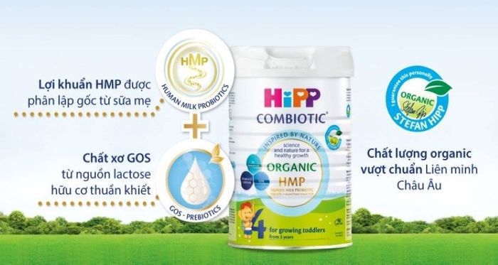 Sữa bột HiPP Organic Combiotic vị nhạt số 4 800g (trên 3 tuổi) bổ sung chất xơ giúp bé tiêu hóa tốt và thèm ăn