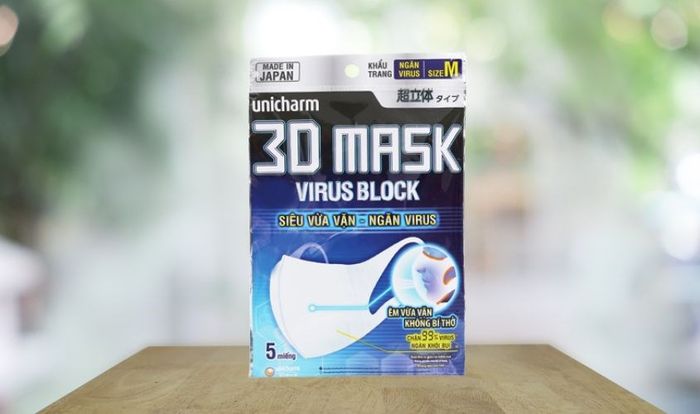 Túi 5 cái khẩu trang Unicharm 3D Mask ngăn virus 3 lớp hiệu quả