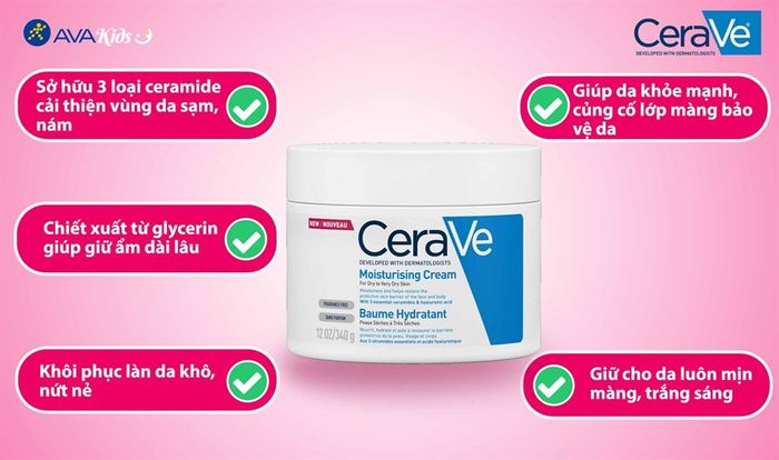 Sản phẩm kem dưỡng ẩm Cerave Moisturizing Cream mang lại hiệu quả tuyệt vời cho làn da