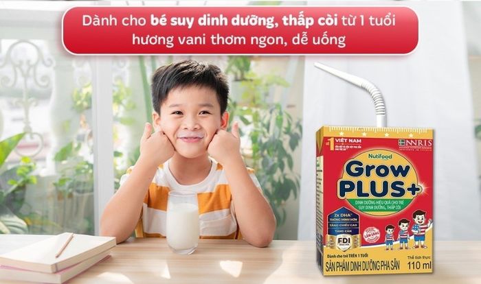 Sữa Nutifood GrowPLUS+ hương vani 110 ml sẵn sàng sử dụng