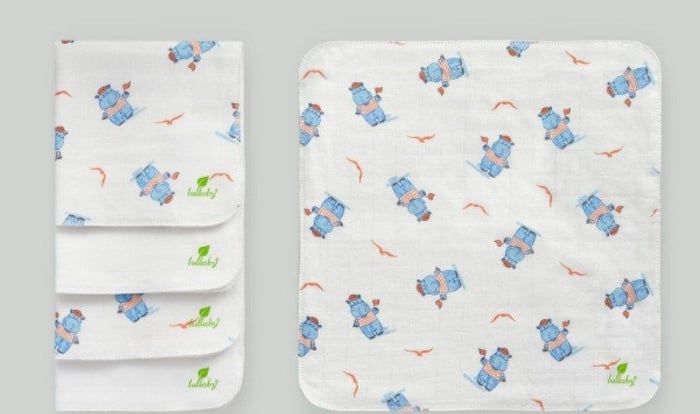 5 chiếc khăn sữa cotton Dobby Lullaby NH637P 4 lớp kích thước 30x30 cm - Màu trắng hà mã