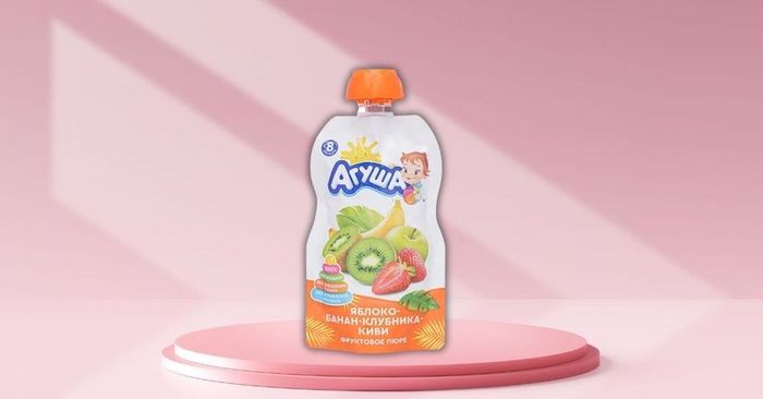 Dinh dưỡng trái cây nghiền táo, chuối, dâu tây và kiwi Agusha túi 90g (phù hợp từ 8 tháng trở lên)