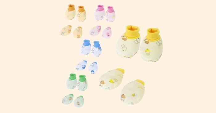 Bộ bao tay, bao chân phối bo in họa tiết Babymommy - Màu ngẫu nhiên