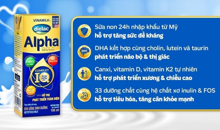 Lốc 4 hộp sữa pha sẵn Dielac Alpha Gold 180 ml (từ 1 tuổi)