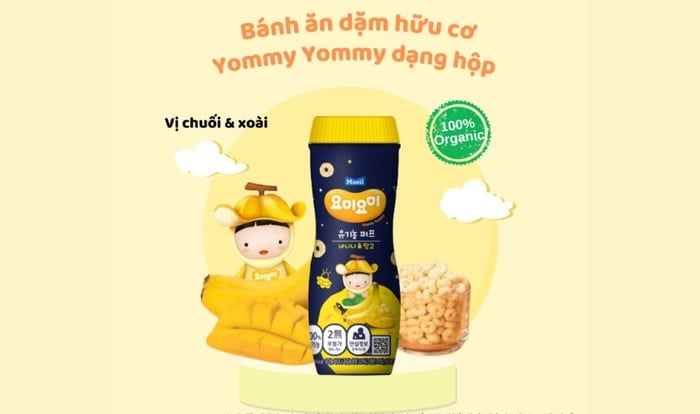 Bánh gạo ăn dặm Maeil Yommy Yommy vị chuối, xoài lon 42g (từ 1 tuổi)