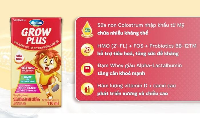 Lốc 4 hộp sữa non pha sẵn Dielac Grow Plus 110 ml (từ 1 tuổi)