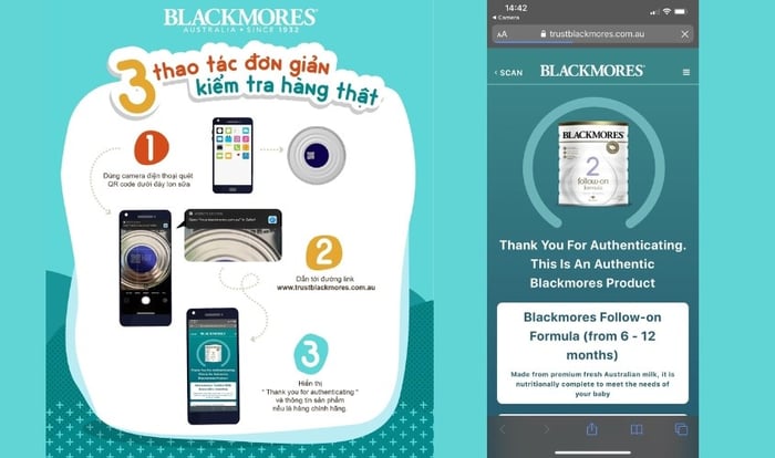 Cách kiểm tra tính chính xác của sữa Blackmores bằng mã QR code rất đơn giản