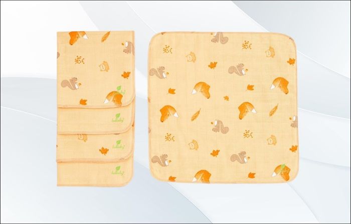 5 khăn sữa cotton Dobby Lullaby NH637P 4 lớp 30x30 cm - Màu cam