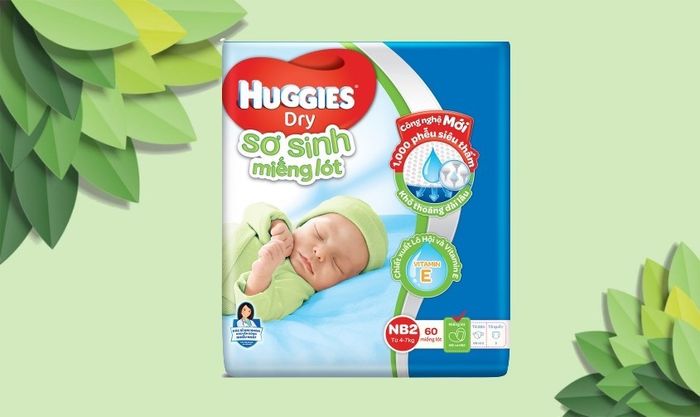 Tã lót Huggies Dry size NB2 60 miếng (4 - 7 kg)