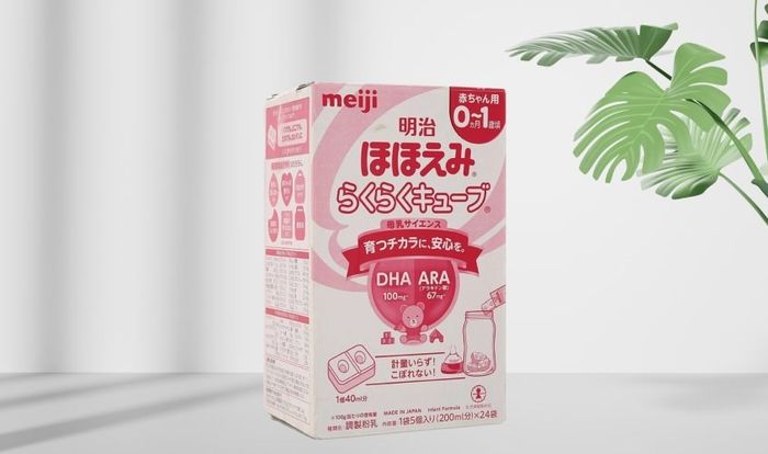 Sữa bột nội địa Nhật dạng viên Meiji Hohoemi Raku Raku Cube