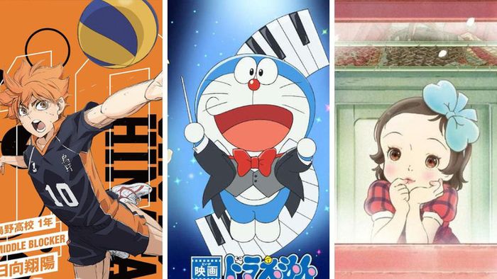 Các bộ anime ra mắt trong tháng 5 (từ trái sang phải) Haikyu!!: Trận đấu ở bãi rác, Doraemon: Nobita và bản giao hưởng của trái đất và Totto-chan: Cô bé bên cửa sổ - Ảnh: Fahasa/CGV