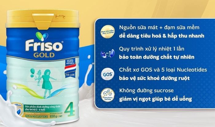 Sữa bột Friso Gold số 4 hương vani 850g (2 - 6 tuổi)