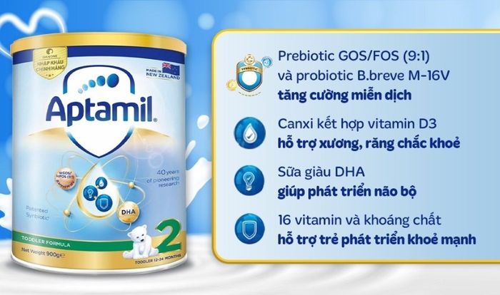 Sữa bột Aptamil Toddler Formula số 2 900g (1 - 2 tuổi)