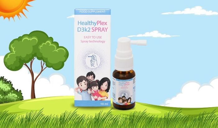 Lọ xịt HealthyPlex D3K2 hỗ trợ hấp thu canxi dung tích 10 ml, phù hợp từ 0 tháng tuổi.