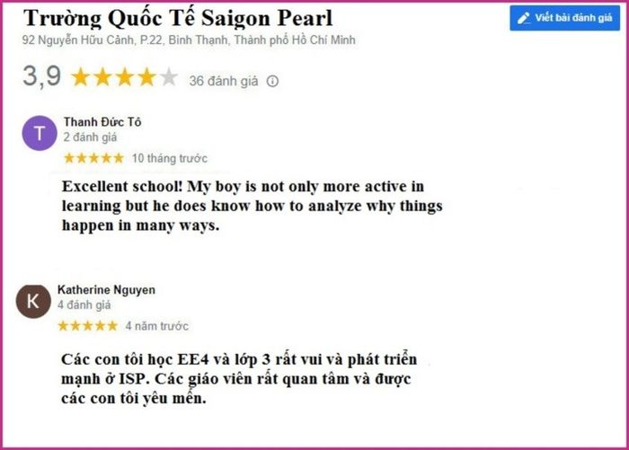 Nhận Xét về trường quốc tế Saigon Pearl