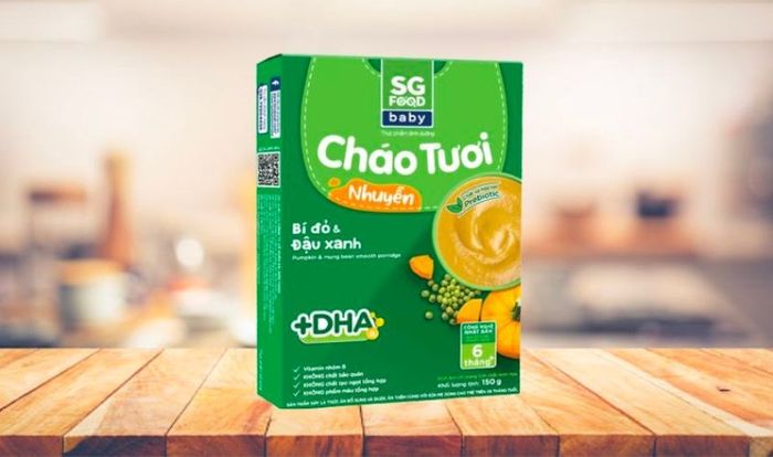 Cháo tươi nhuyễn SG Food Baby vị bí đỏ, đậu xanh hộp 150g (từ 6 tháng)