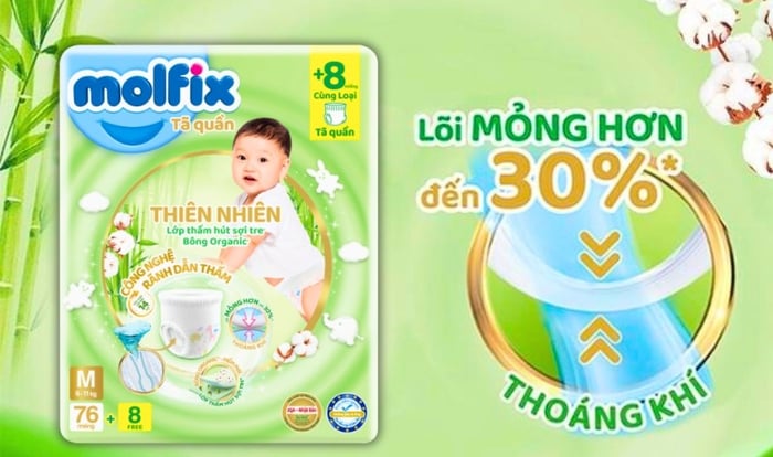 Tã quần Molfix thiên nhiên size M 76 miếng (6 - 11 kg)