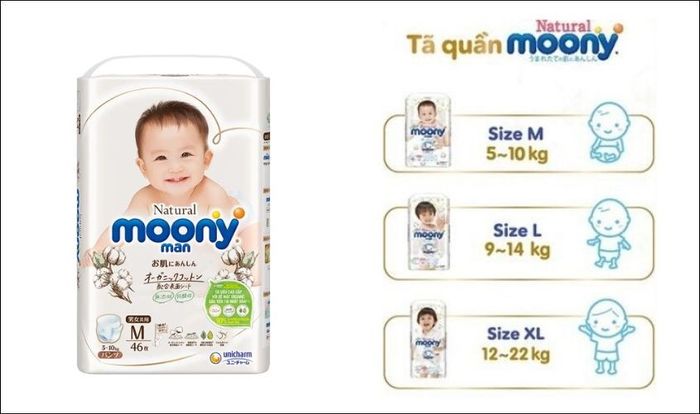 Tã quần Moony Natural size M 46 miếng (5 - 10 kg)