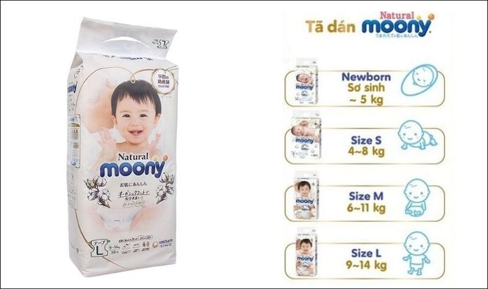 Tã dán Moony Natural size L 38 miếng (9 - 14 kg)