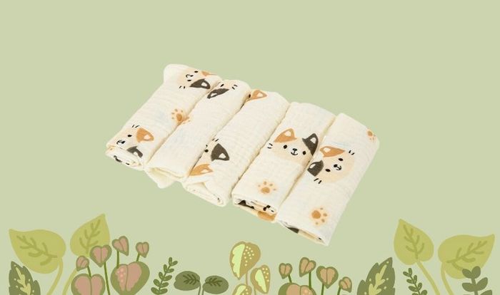 Set 5 cái khăn sữa cotton Bessla 2 lớp 27x27 cm - Mèo hai màu