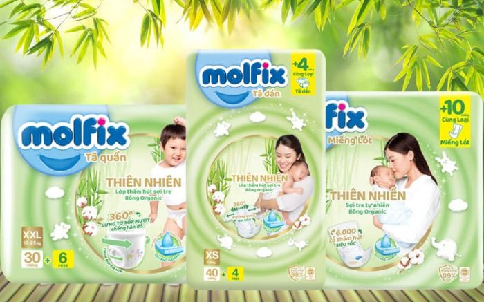 Bỉm Molfix thiên nhiên bao gồm 3 loại: miếng lót sơ sinh, tã có dán và tã loại quần