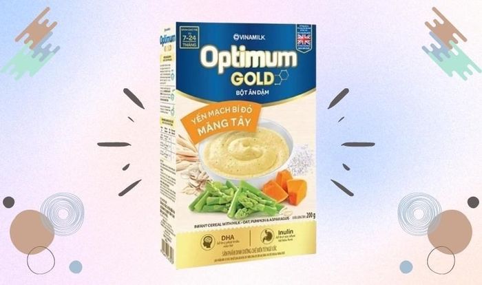 Bột ăn dặm Optimum Gold với yến mạch, bí đỏ và măng tây, hộp 200g (7 - 24 tháng)