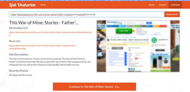 Liên kết được kiểm tra bằng Link Unshorten